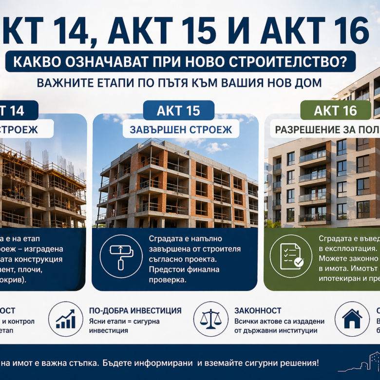 Какво означават Акт 14, Акт 15 и Акт 16 при ново строителство?